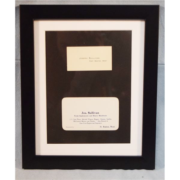 Joseph Sullivan, Fort Benton, M. T., original business card, framed