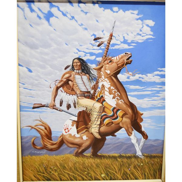 Fogle, Kevin Brey, oil on board, Crazy Horse 1876, 30” x 24”, framed, signed lower