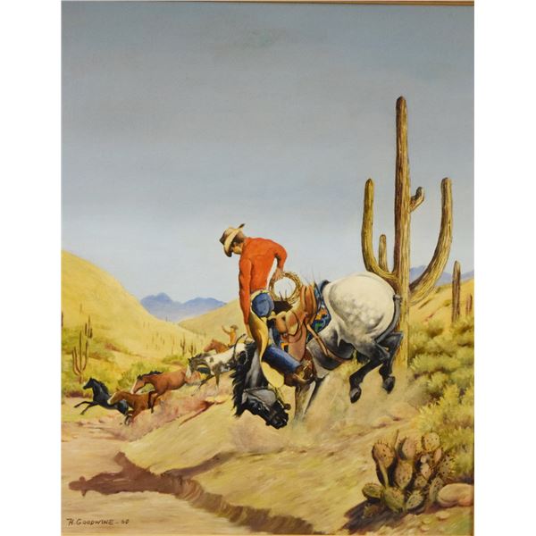 Goodwine, Hildred, oil on board, Bucking Horse, 20” x 16”, framed, signed lower le