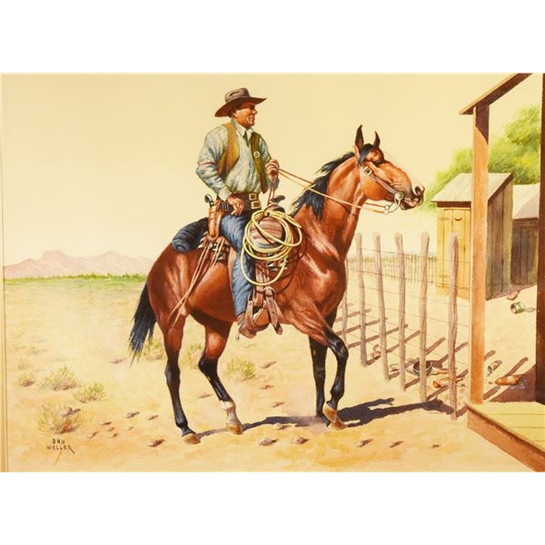 Muller, Dan, watercolor & gouache, The Sheriff Calls, 18” x 24”, framed, signed l