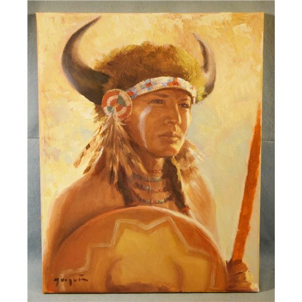 Joaquin, David, oil on canvas, Lord of the Plains ~ Comanche, 14” x 11”, signed lo