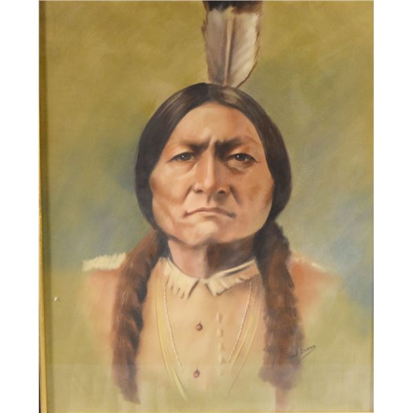 Duran, Fred, pastel, Sitting Bull, 20" x 16", framed, signed lower right. From Jack Palance Estate b