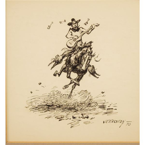 Ralston, J.K., pen and ink, Ragtime Cowboy Joe, 6" x 5.5", framed, signed lower right, 1970