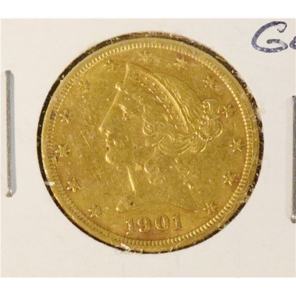 1901 $5 gold Cornet coin, ungraded