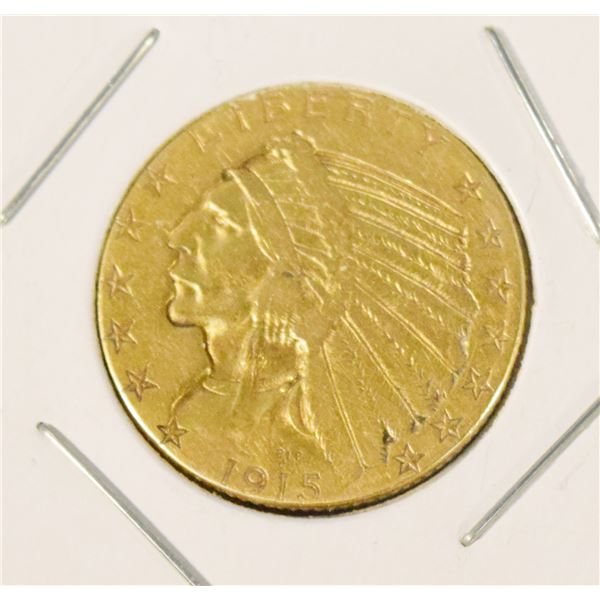 1915 $5 gold Indian Head coin, ungraded