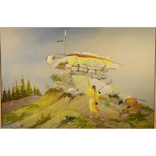 Cuts The Rope, Clarence, oil on board, Grieving The Chief, 24" x 36", framed, signed lower right, 19