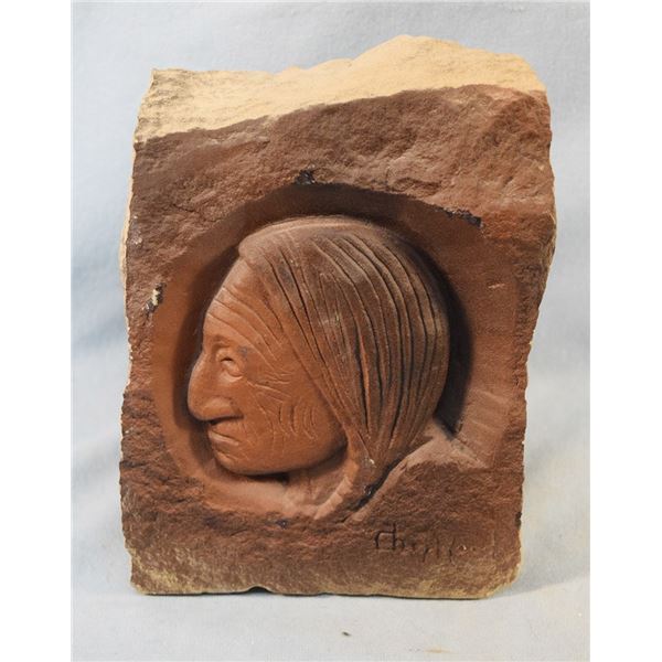 Chopwood, Hank (Hays, MT), stone sculpture, Sitting Bull, 8" x 6" x 4.5"