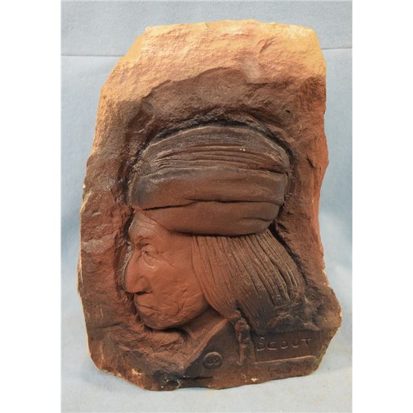 Chopwood, Hank (Hays, MT), stone sculpture, Curley, Crow Scout, 9" x 7.5" x 5.5"