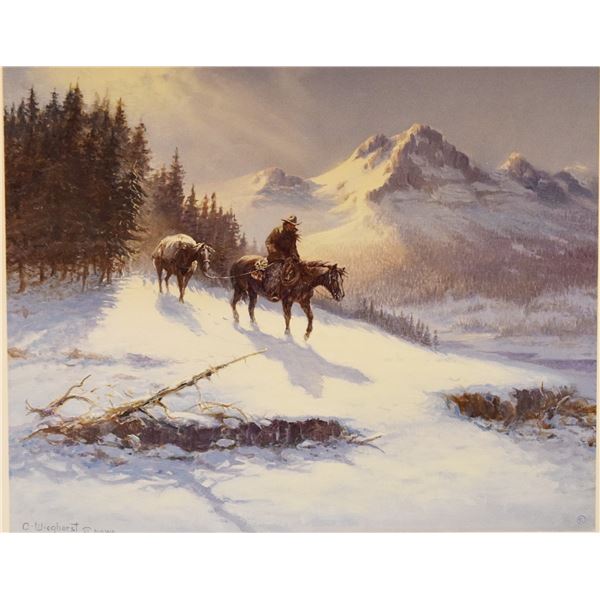 Wieghorst, Olaf, print, Rocky Mountain Trail, 17" x 21", framed, signed & numbered lower right, #490