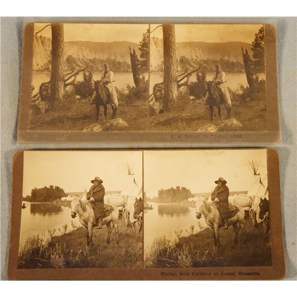 (2) Stereo card views, Curly Crow Scout and C. M. Russell