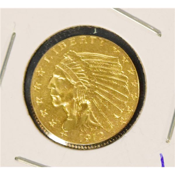 1912 $2½ gold Indian Head coin, ungraded