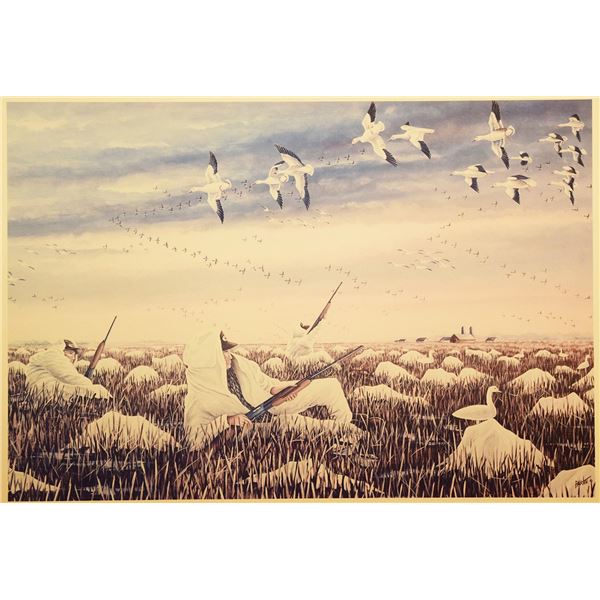 Partee, James E., print, El Campo Rags n Rice - Snow Geese, 11" x13", 1989 Waterfowl U.S.A. & Birchw
