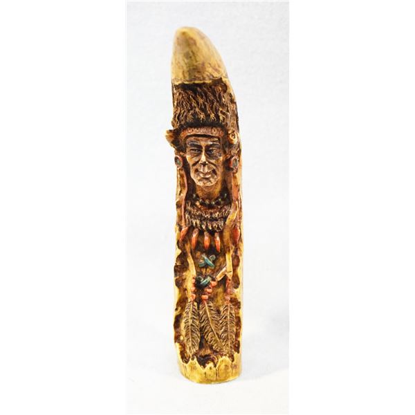 Early 20th Century hand carved resin Indian chief buffalo horn, 6" tall