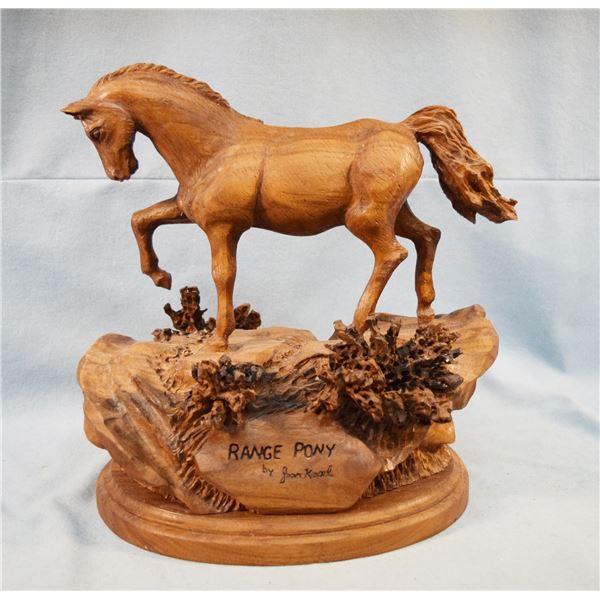 Kosel, Joan (Red Lodge/now AZ), wood carving, The Range Pony, 11" x 11" x 6.5", signed & numbered #2