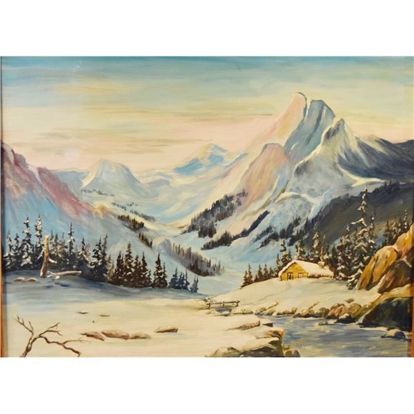 Current, Phyllis, oil on board, Glacier Park Cabin, 18" x 24", framed, 1954