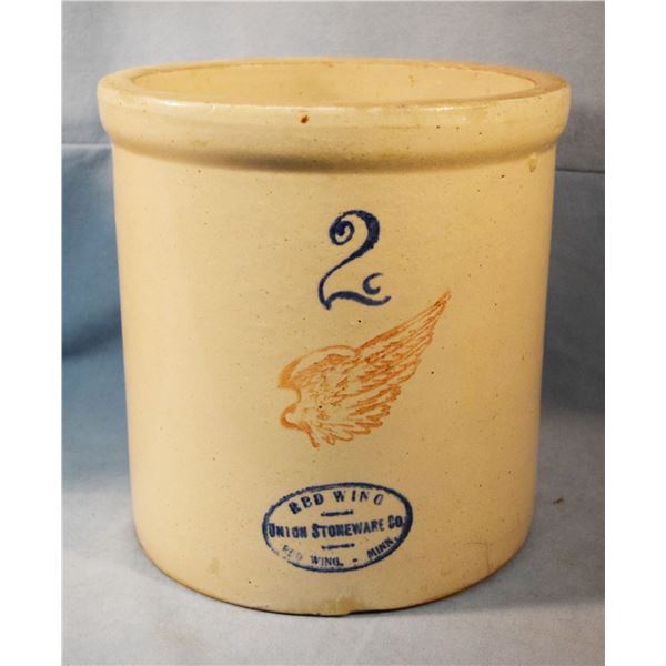 (2) Redwing 2 gallon crocks, 4" wings, both have hairline cracks