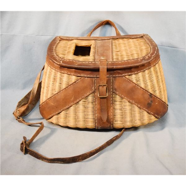 2 pcs: crushed bamboo fishing creel with shoulder harness & The Art of the Creel by Hugh Chatham and