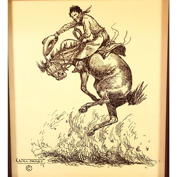 James, Will, lithograph print, The Bronc, 13.5" x 11.5", framed