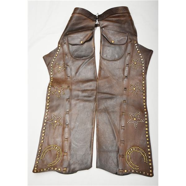 Clark fancy studded chaps, 35" inseam, transitional era, very nice