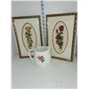 Image 1 : 2 Framed Petit Point , White Ceramic Urn Style Pot, Lord Nelson Antique Crazed Glass Pitcher