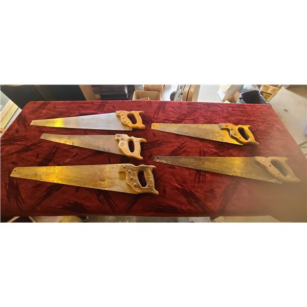 FIVE VINTAGE HAND SAWS