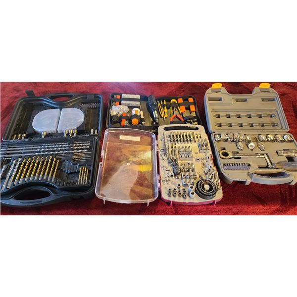DRILL BIT SET, WIRE CRIMPING SE, BENCHMARK DRILL ECCESSOR SET, SOCKET AND RATCHET SET