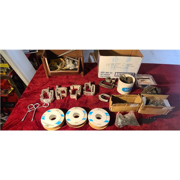 TUCK CANOPY CLAMPS, THREE ROLLS OF SAND PAPER, BRACKETS, RIVETS AND RATCHET TIS