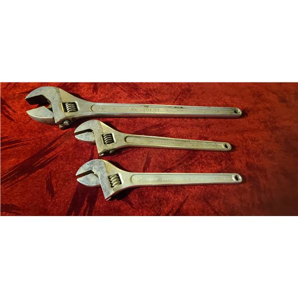 THREE ADJUSTABLE WRENCHES- 24" 16" AND 15"