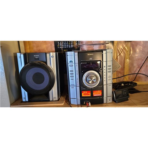 SONY STEREO SYSTEM WITH SIRUS RECEIVER AND THREE SPEAKERS