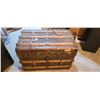Image 2 : WOOD AND LEATHER STRAPPED STEAMER TRUNK 35 X 21 X 24"