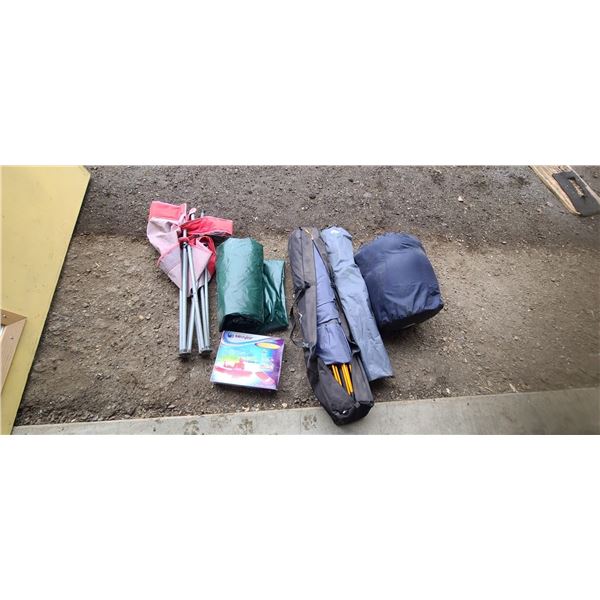 AIR MATRESS, TENT, SLEEPING BAG AND TWO CAMPING CHAIRS