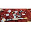 Image 11 : FLAT OF MISC HOOK BARS, BITS, SMALL CLAMPS, STRAP WRENCHES