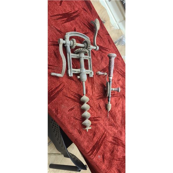 ANTIQUE BEAM AUGER/DRILL AND HAND DRILL