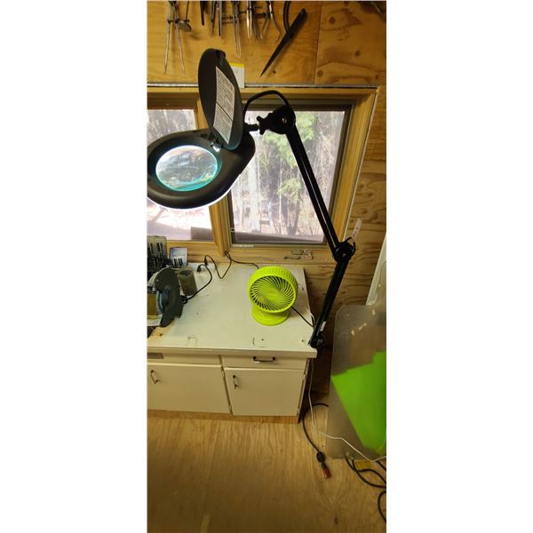 SMALL OSCILATING FAN, MAGNIFYING LAMP