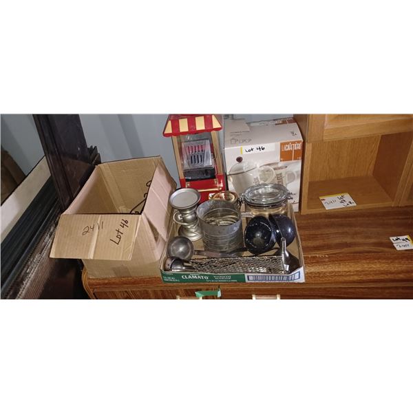 AIR POPPER, MISC JARS. LADDLES AND NEW HOT COCO SET