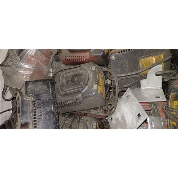 LARGE BOX OF DEWALT  BATTERY CHARGERS