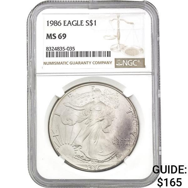 1986 American Silver Eagle NGC MS69