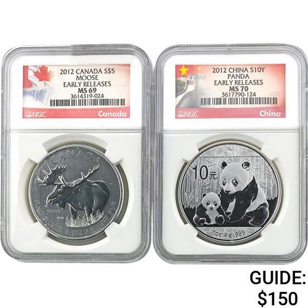 2012 Can. $5 Moose NGC MS69 / 2012 Panda MS70