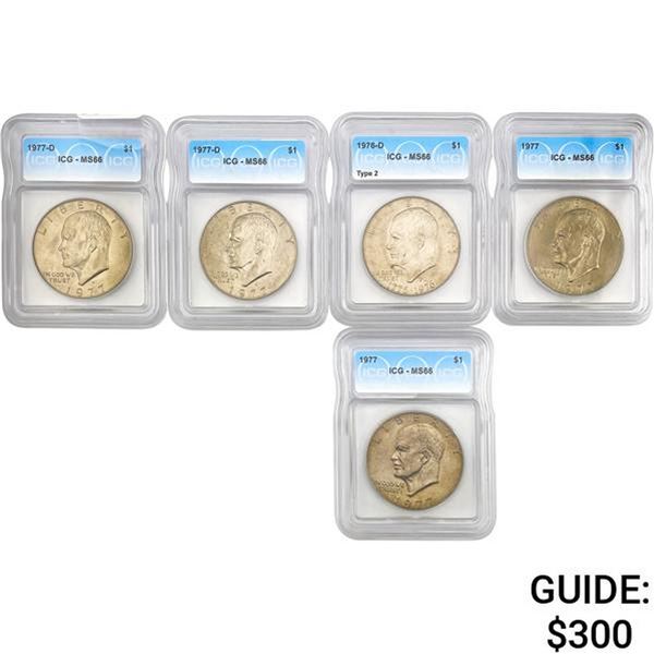 1977-1977 Eisenhower Dollar ICG MS66 [5 Coins]