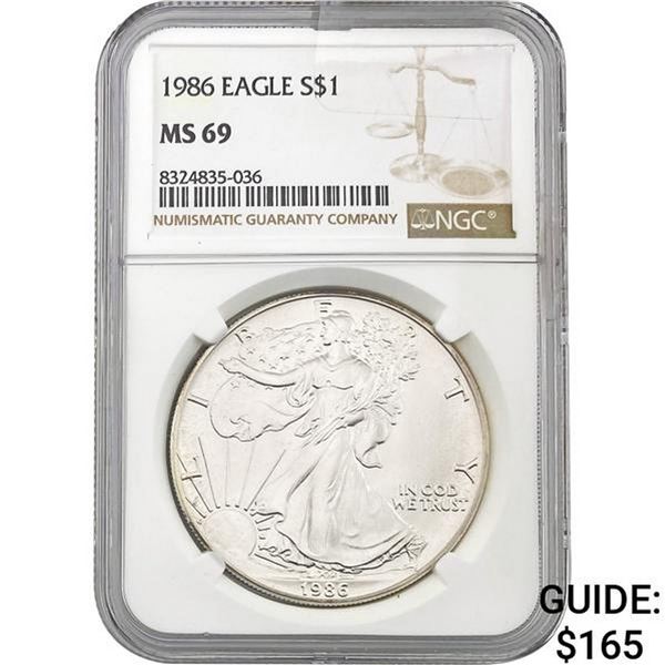 1986 American Silver Eagle NGC MS69