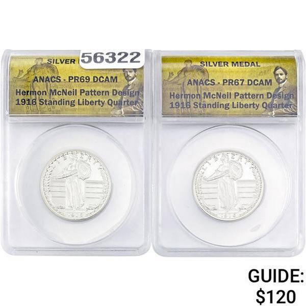 [2] 1916 Standing Liberty Quarter Silv Medal ANACS PR69
