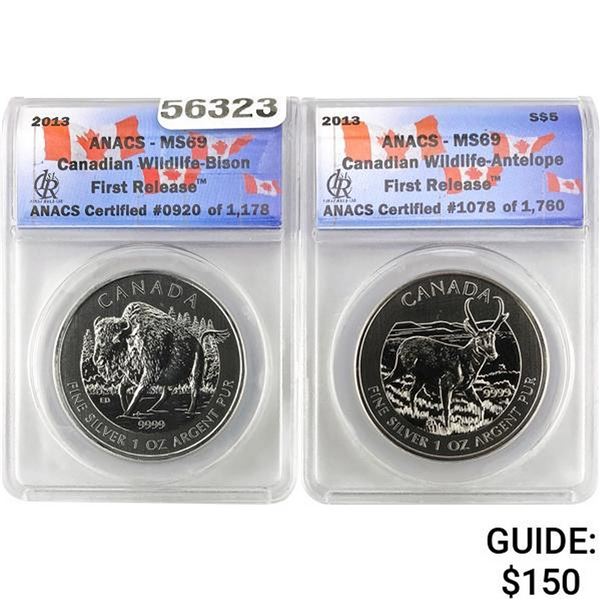 [2] 2013 Canadian Wildlife-Bison/Antelope ANACS MS69