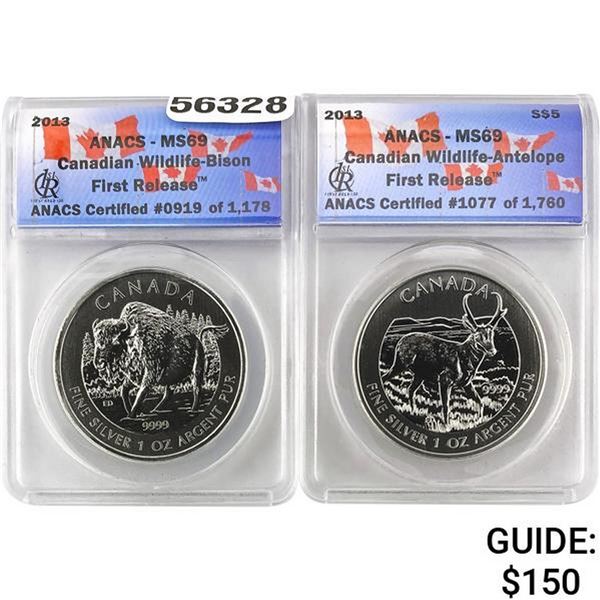 [2] 2013 Canadian Wildlife-Bison/Antelope ANACS MS69