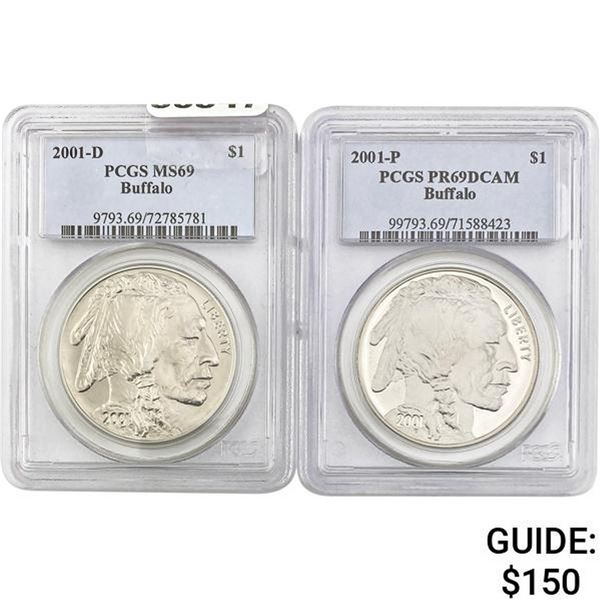 2001-D/2001-P $1 Buffalo PCGS MS69 / 69DCAM [2]