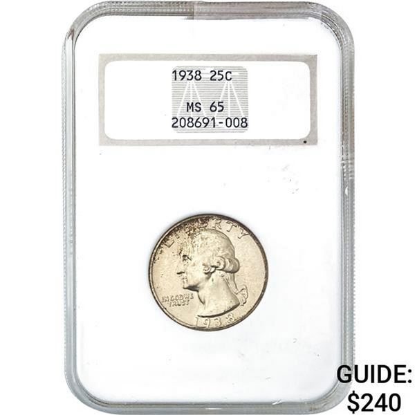 1938 25C Washington Quarter ANACS MS65