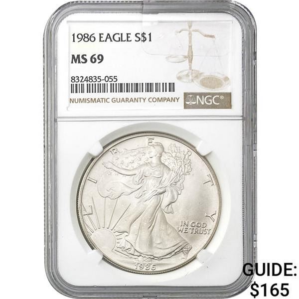 1986 American Silver Eagle NGC MS69
