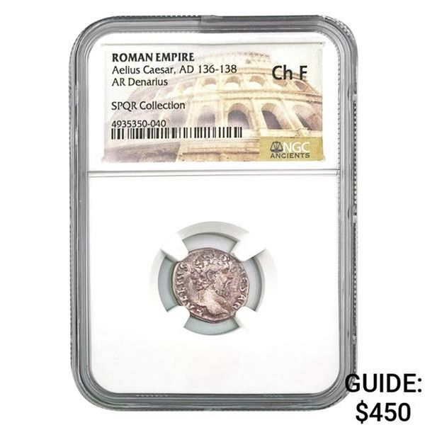 Roman Aelius Caesar, AD 136-138 Silver Denarius NGC