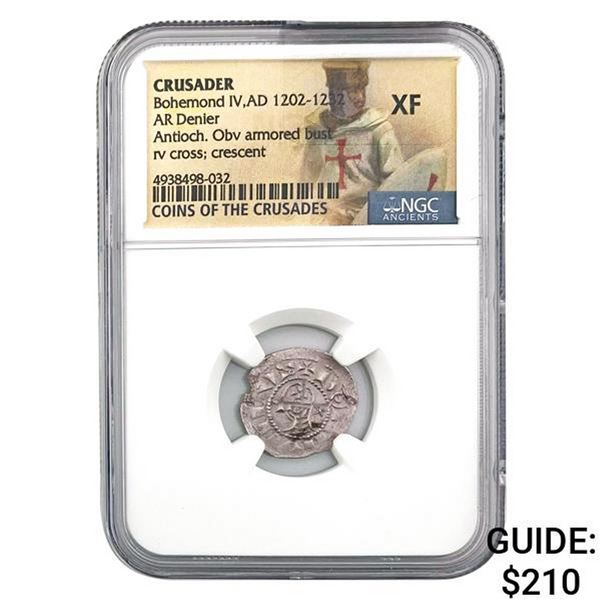 Crusader Bohemind IV, AD 1202-1232 Silver Denier NGC XF