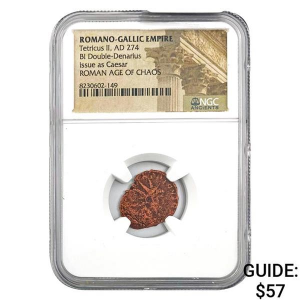 Romano-Gallic Tetricus II, AD 274 BI Dbl-Denarius NGC