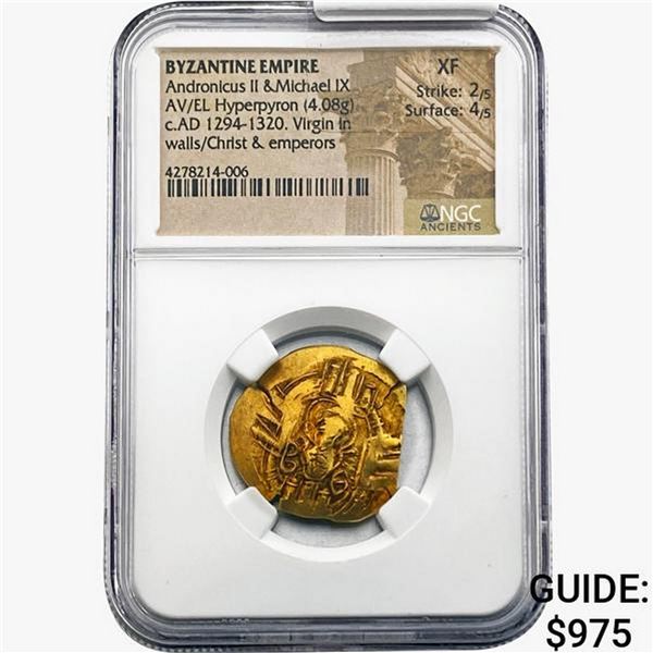 Byzantine Andronicus II/Michael IX AV/EL Hyperpyron NGC XF